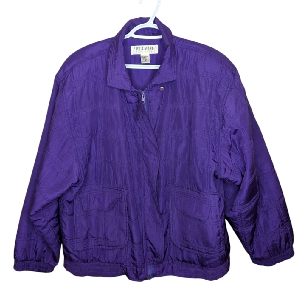 Vintage 100% Silk 80s Zip Up Lined Purple Wind Breaker Jacket Women PM - flaw